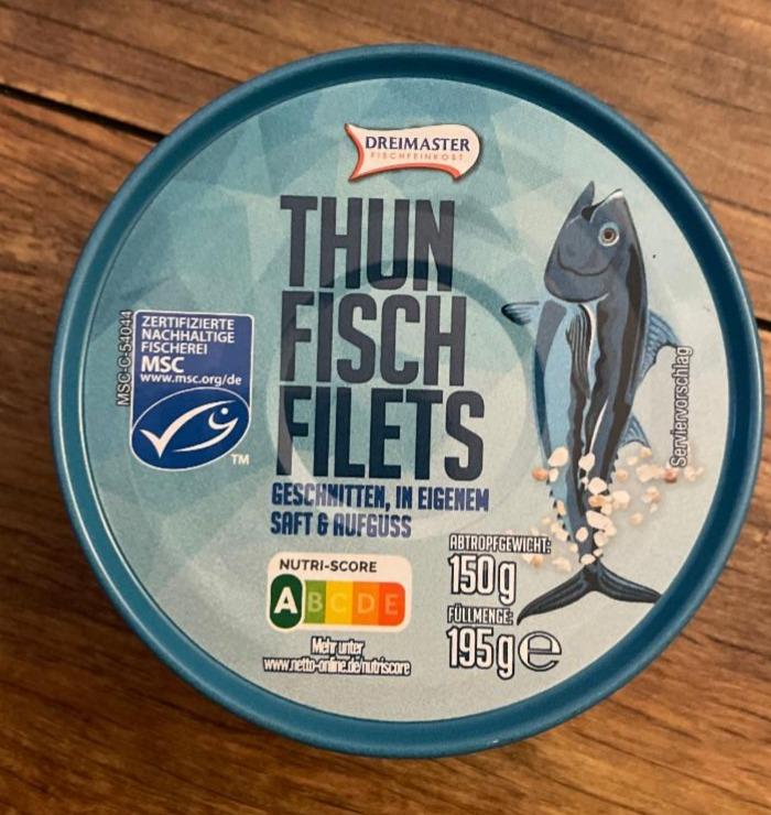 Fotografie - Thunfisch filets geschmitten, in eigenem saft & aufguss Dreimaster