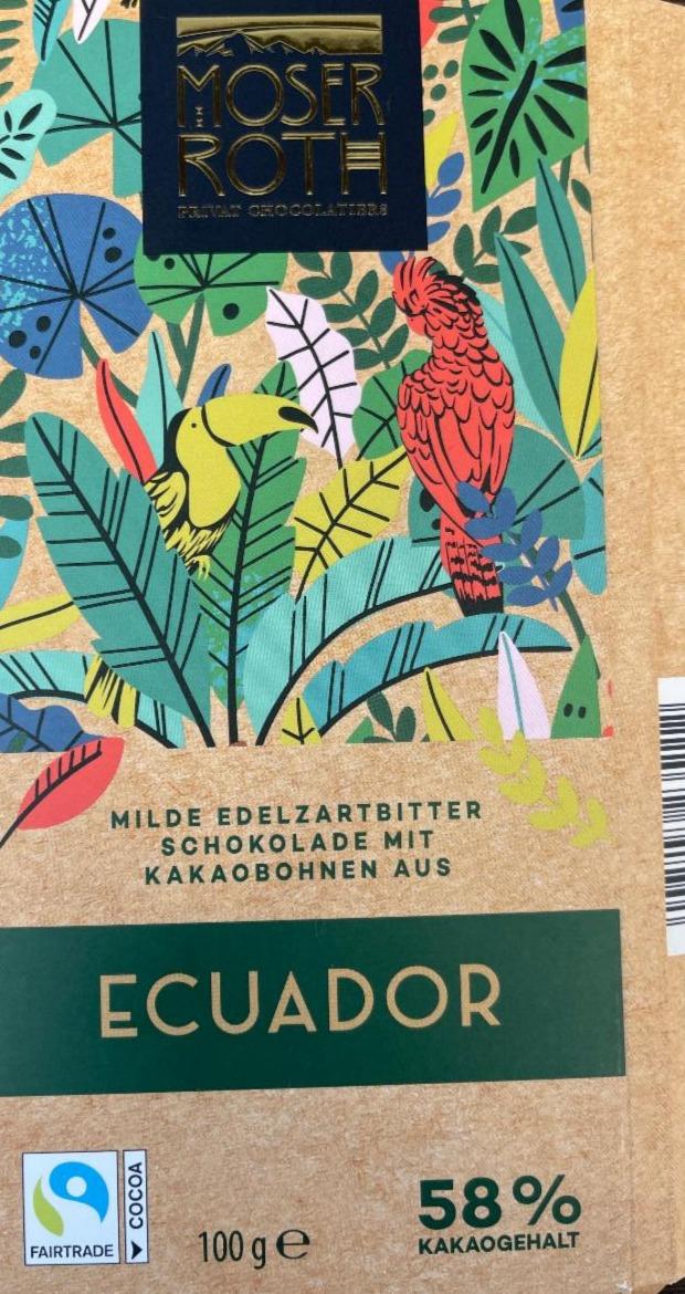 Fotografie - Milde edelzartbitter schokolade mit kakaobohnen aus Ecuador Moser Roth