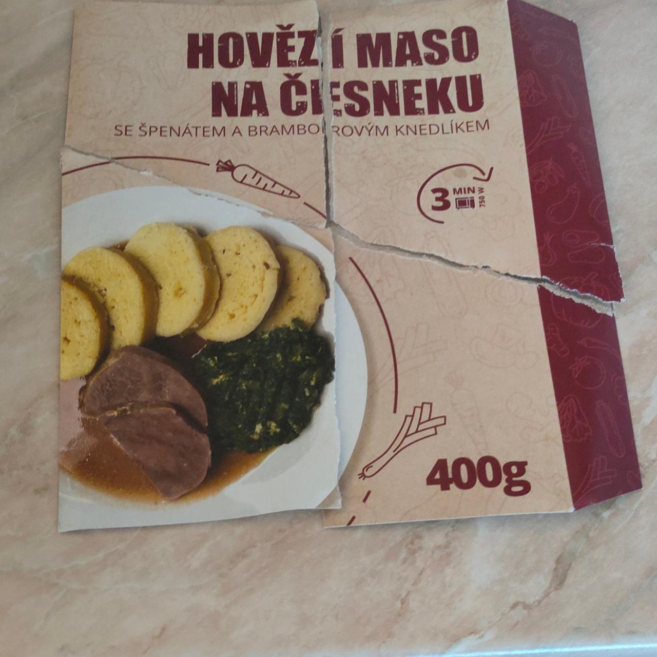 Fotografie - Hovězí maso na česneku se špenátem a bramborovým knedlíkem Just4Food