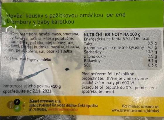 Fotografie - Hovězí kousky s pažitkovou omáčkou, pečené brambory s baby karotkou Zdravé stravování