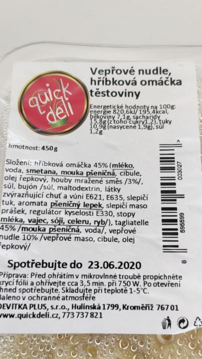 Fotografie - quick deli vepřové nudle hříbková omáčka těstoviny