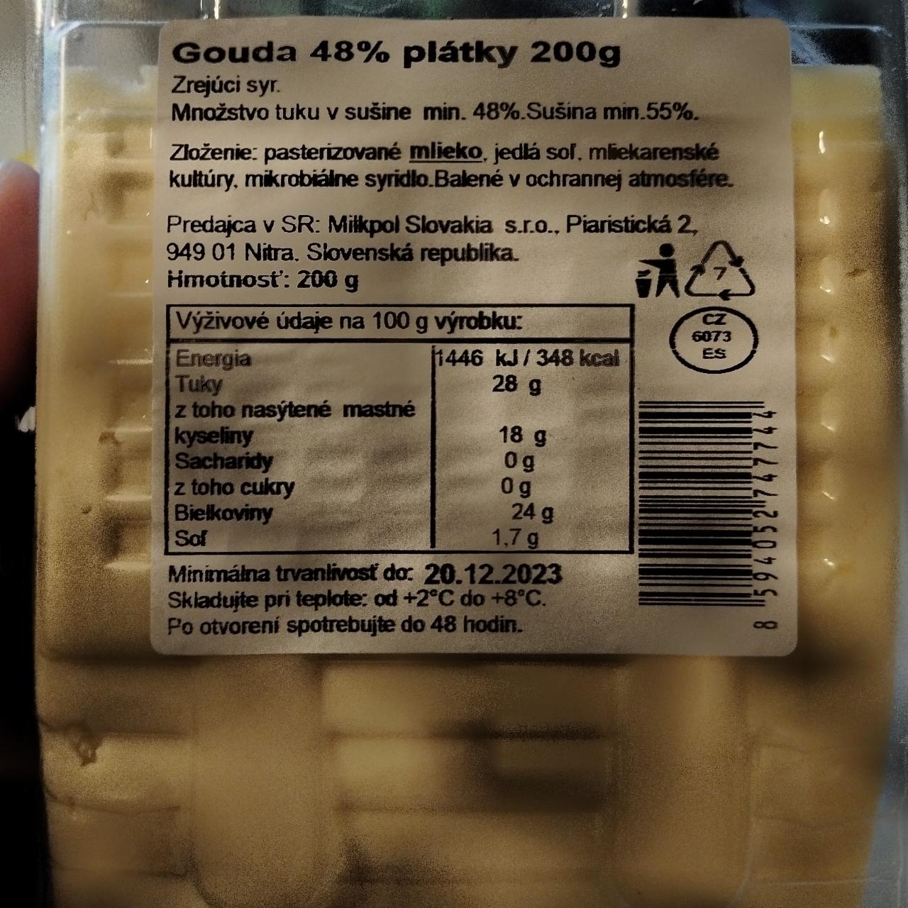 Fotografie - Gouda 48% plátky Milkpol