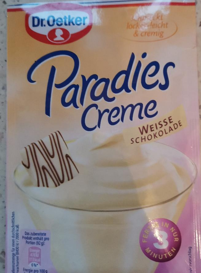 Fotografie - Paradies creme weisse schokolade Dr.Oetker