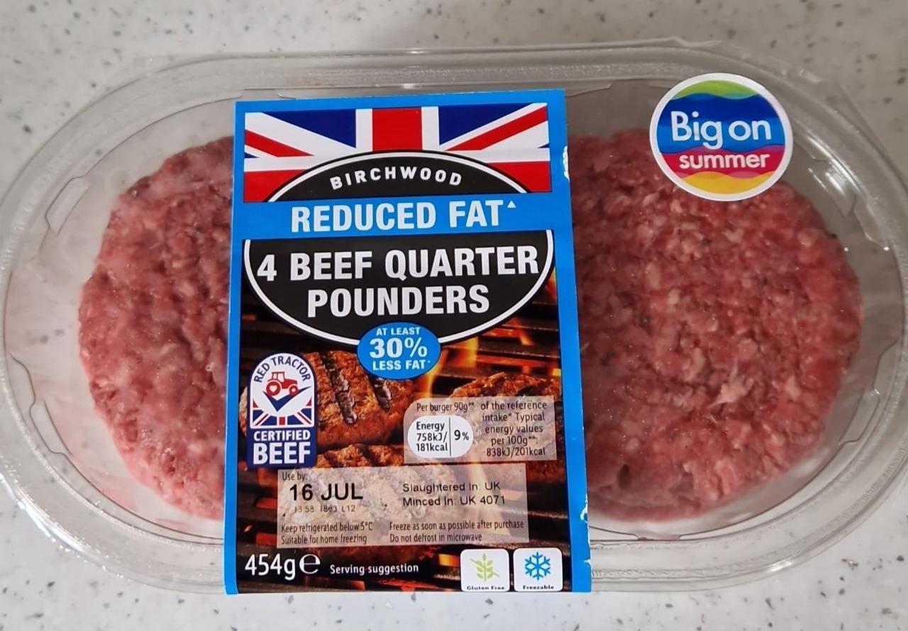 Fotografie - Reduced Fat 4 beef quarter pounders Birchwood