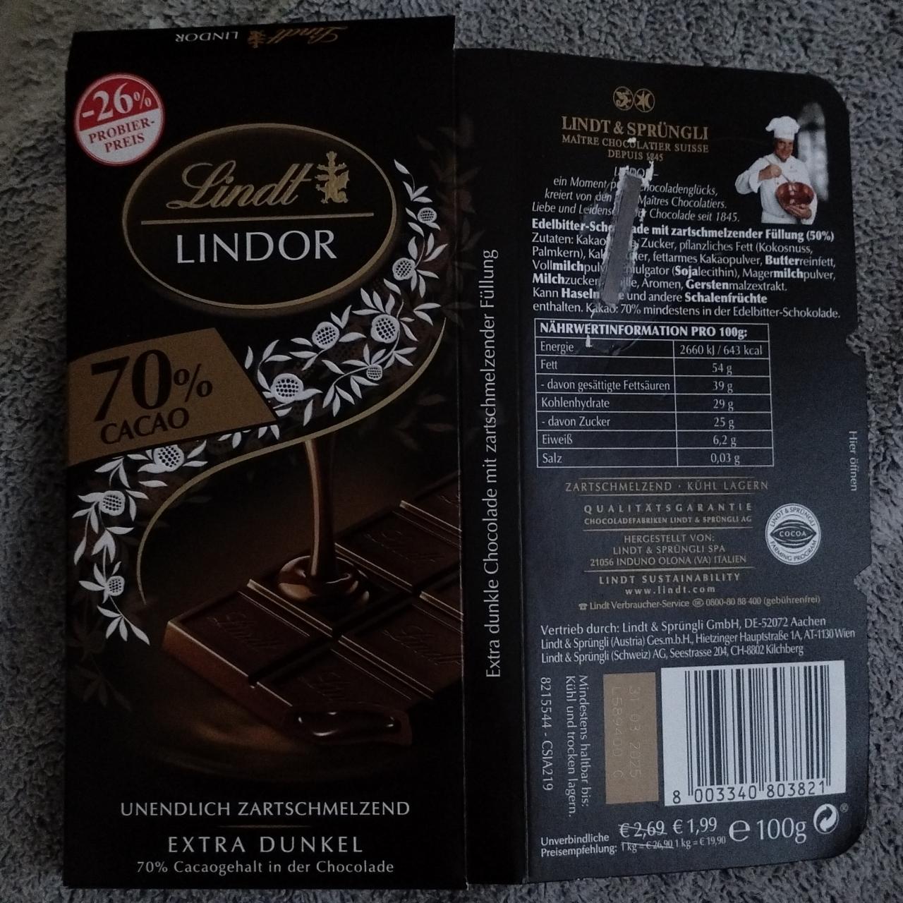 Fotografie - Extra Dunkel 70% Lindt Lindor