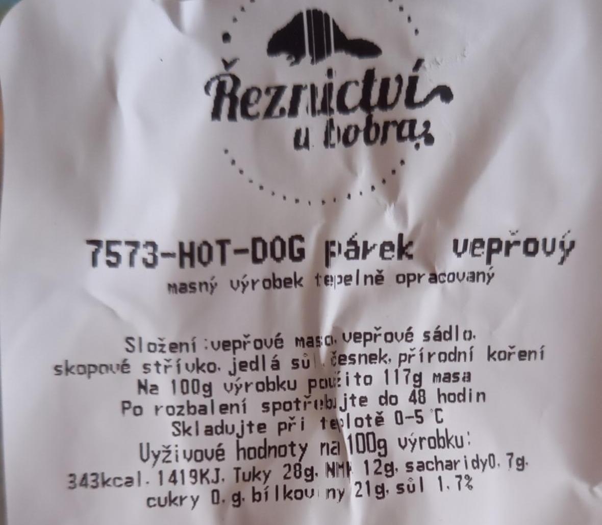 Fotografie - Hot dog párek vepřový Řeznictví u bobra