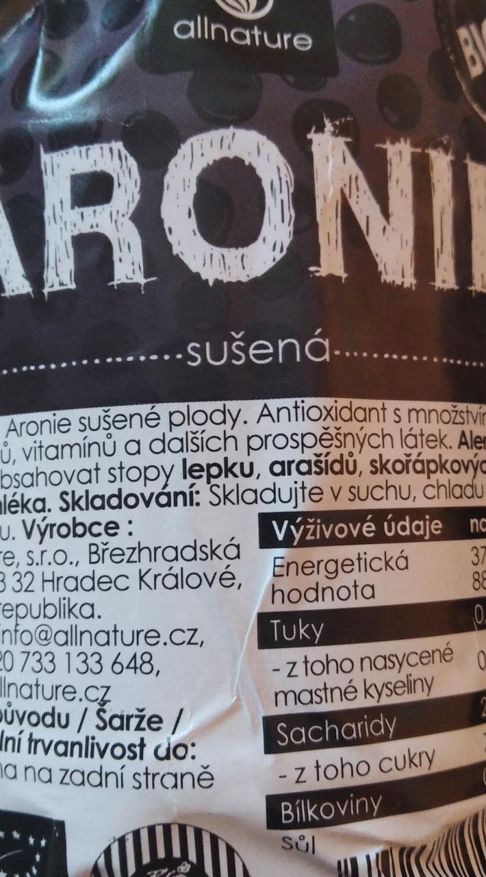 Fotografie - BIO Aronie sušená Allnature