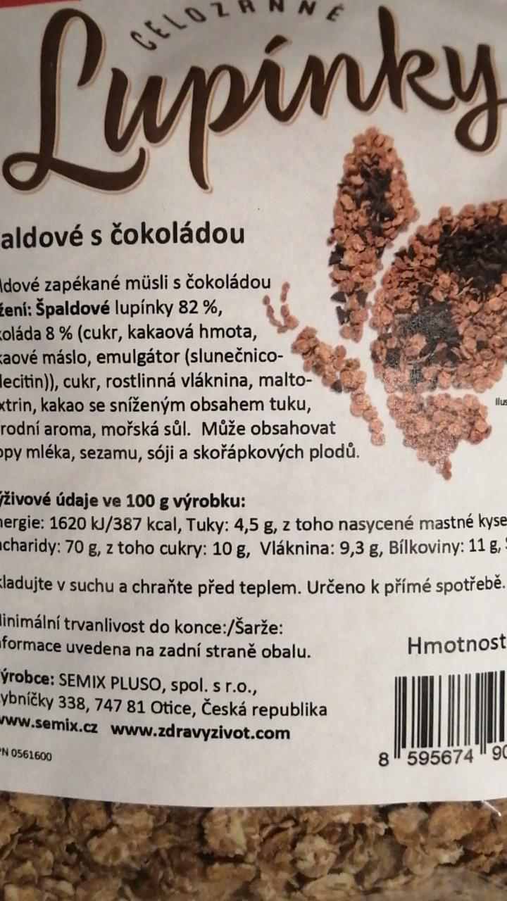 Fotografie - celozrnné lupínky špaldové s čokoládou Semix