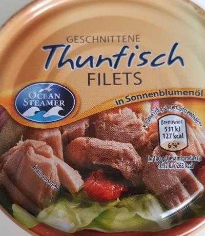 Fotografie - Geschnittene thunfisch filets in sonnenblumenöl Ocean steamer