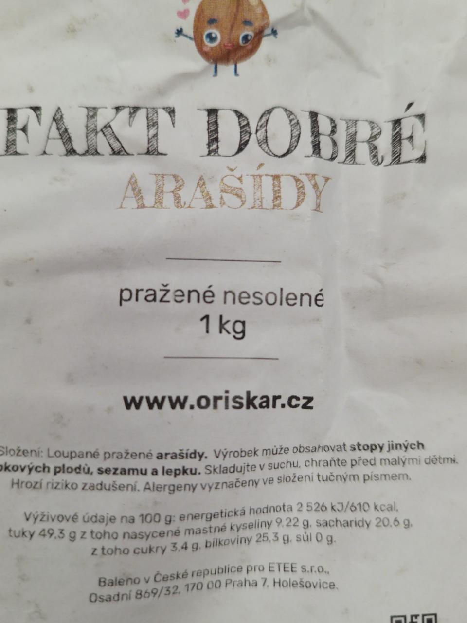 Fotografie - Fakt dobré arašídy pražené nesolené Oříškář