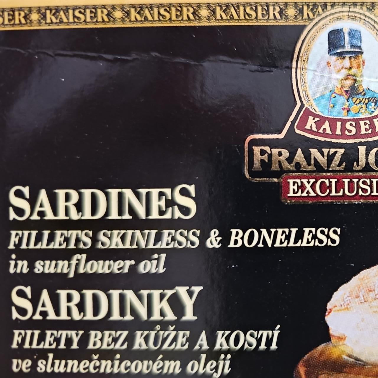 Fotografie - Sardinky filety bez kůže a kostí ve slunečnicovém oleji Kaiser Franz Josef