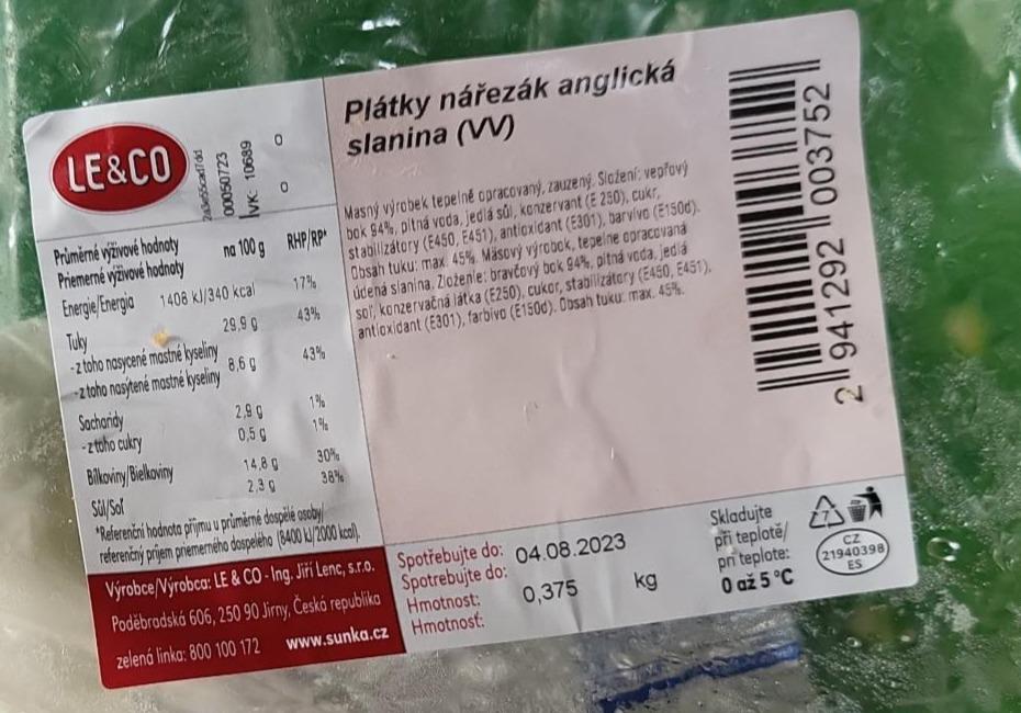 Fotografie - Plátky nářezák anglická slanina (VV) LE & CO