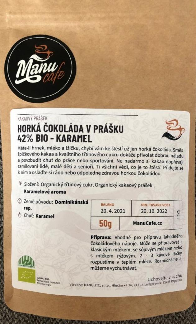 Fotografie - Horká čokoláda v prášku 42% bio karamel ManuCafe