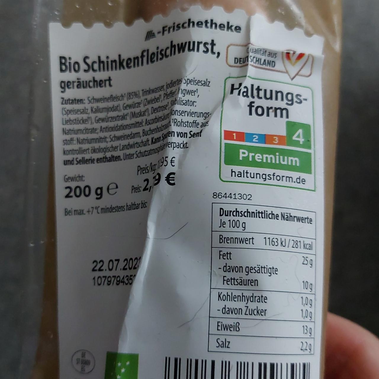 Fotografie - Bio Schinkenfleischwurst, geräuchert Aldi Frischetheke