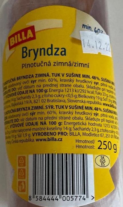 Fotografie - Bryndza plnotučná zimní Billa