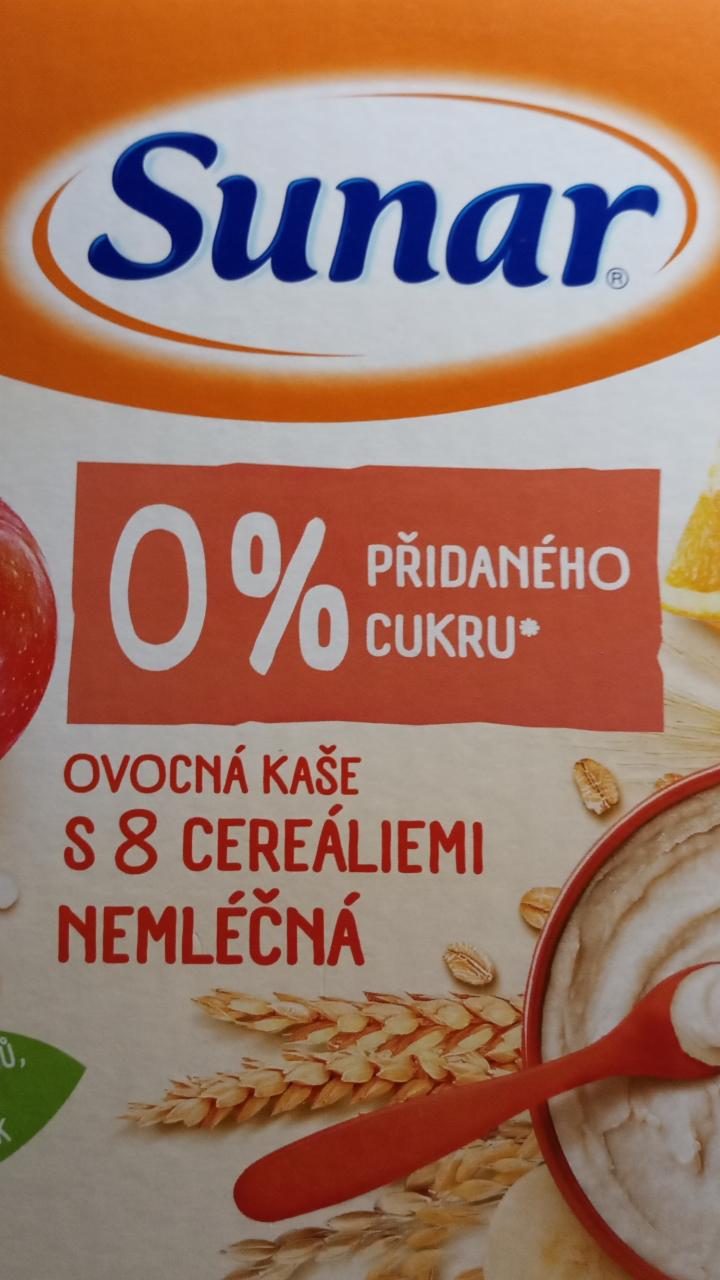 Fotografie - ovocná kaše s 8 cereáliemi nemléčná 0 % přidaného cukru Sunar