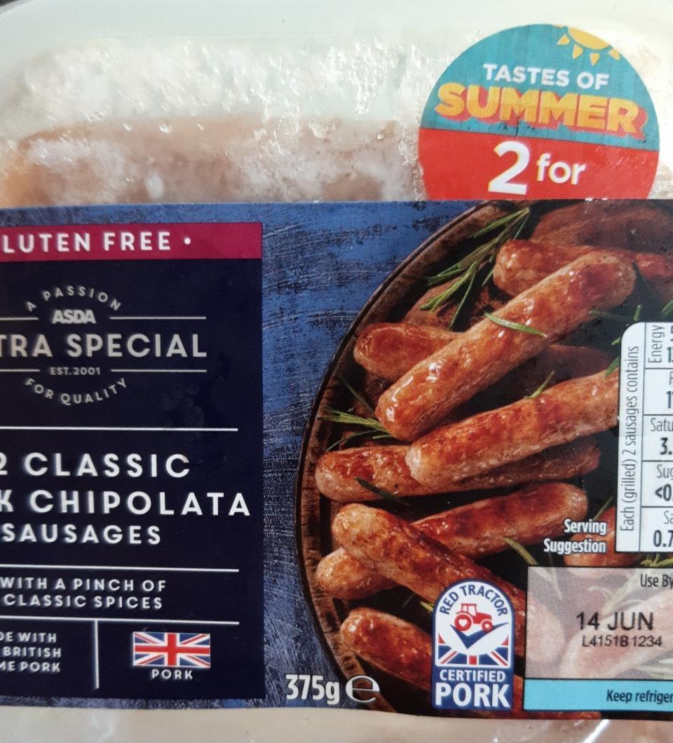 Fotografie - Classic Pork Chipolata Sausages gluten free Extra special Asda