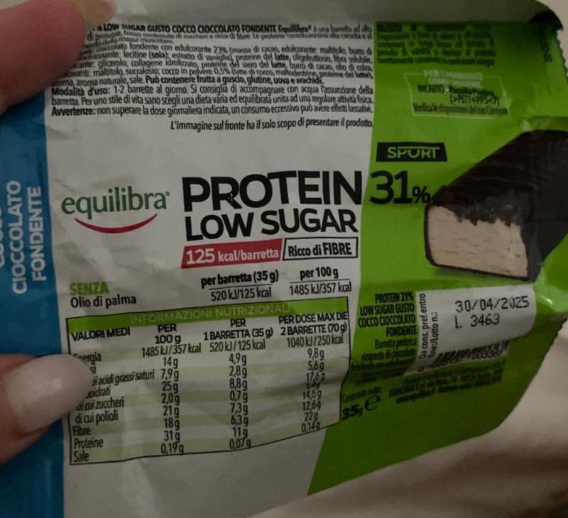 Fotografie - Sport protein low sugar cioccolato fondente Equilibra