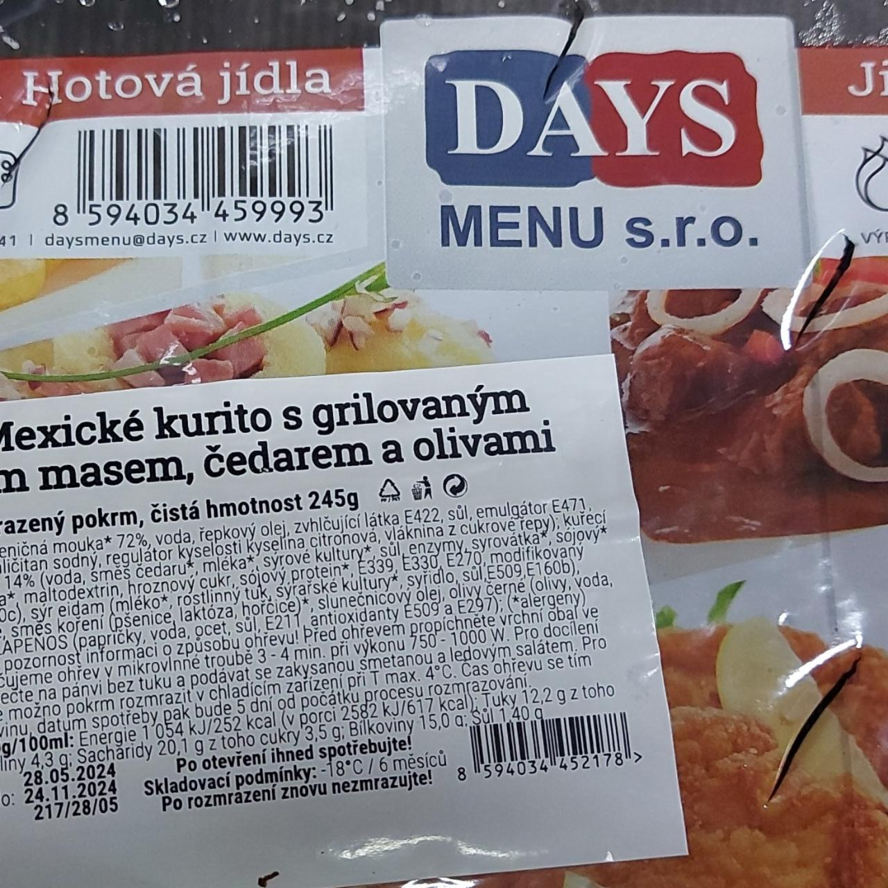 Fotografie - Mexické kurito s grilovaným kuřecím masem, čedarem a olivami Days menu