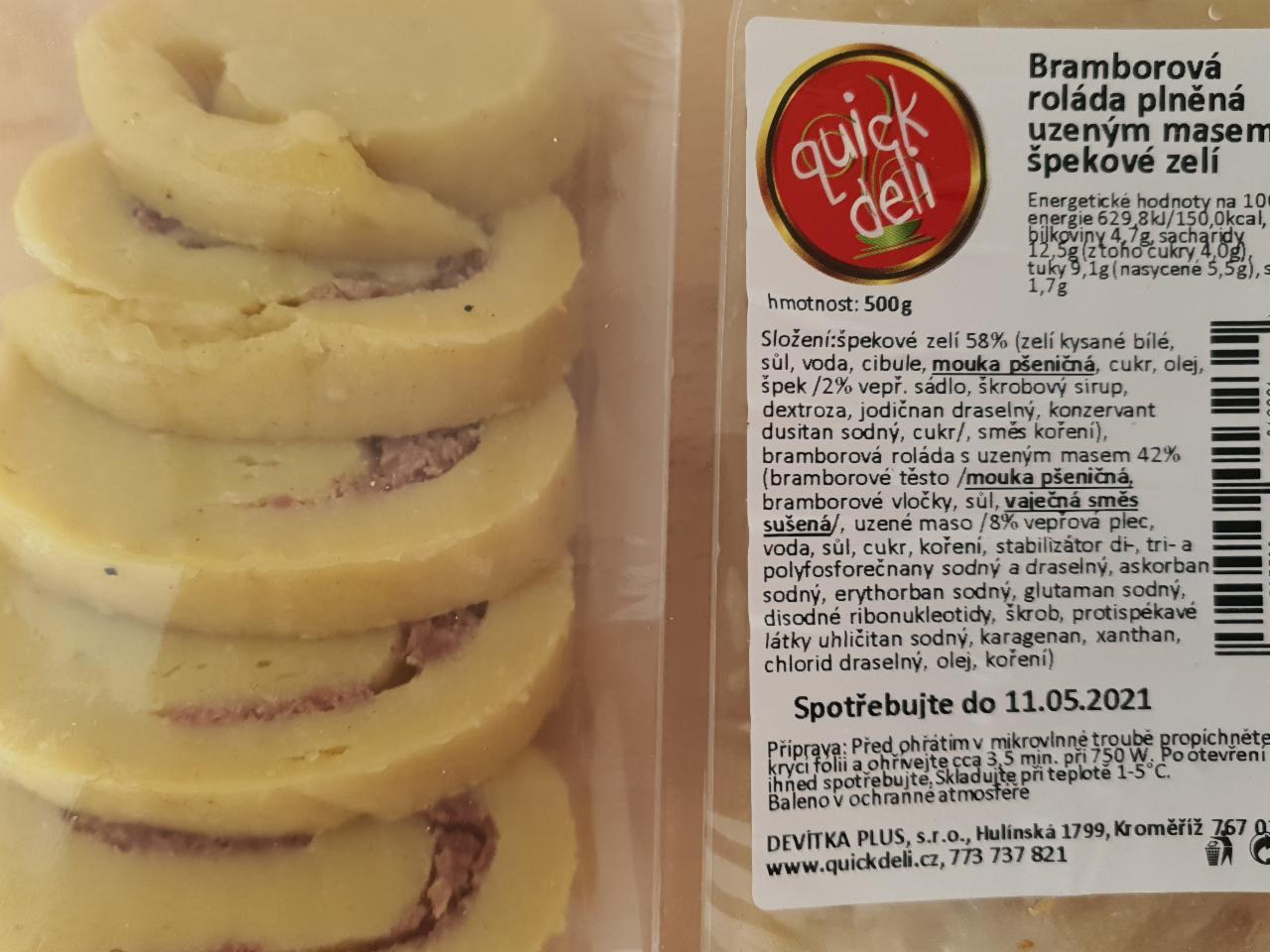 Fotografie - Bramborová roláda plněná uzeným masem, špekové zelí quick deli