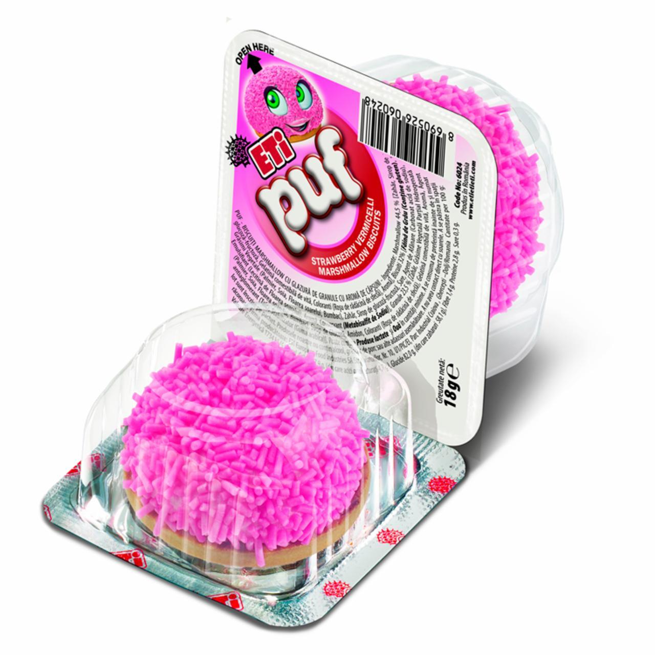 Fotografie - Puf Marshmallow Biscuit with Strawberry Flavoured Sprinkles Eti