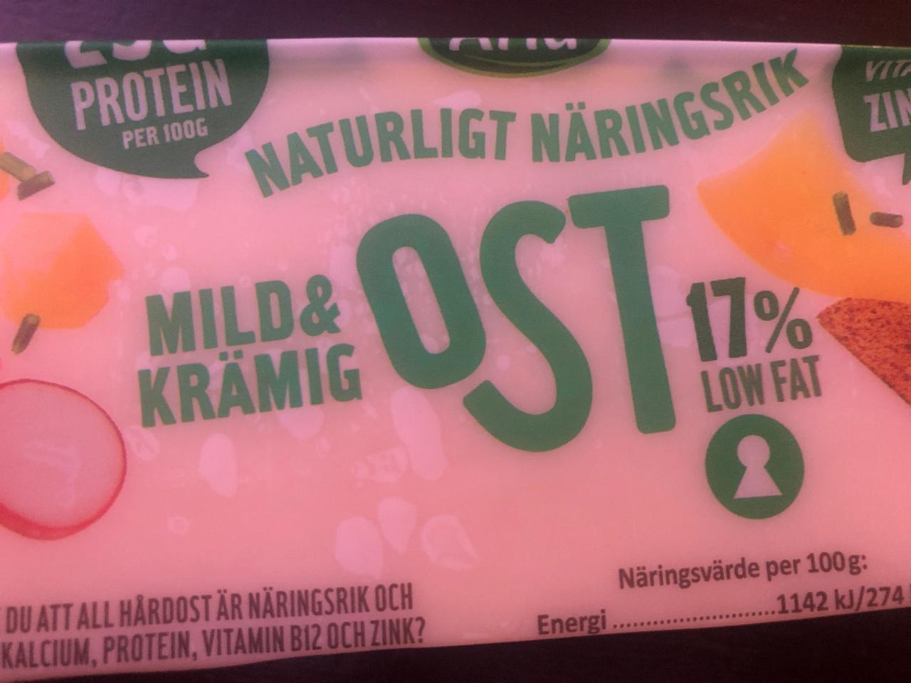 Fotografie - Mild & Krämig Ost 17% low fat 29g protein Arla [cs]