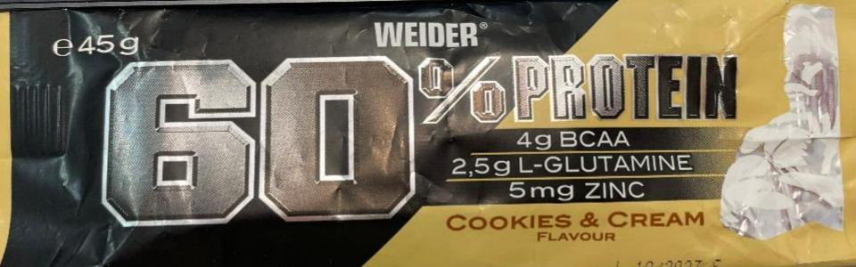 Fotografie - 60% Protein Bar Cookies & Cream Flavour Weider