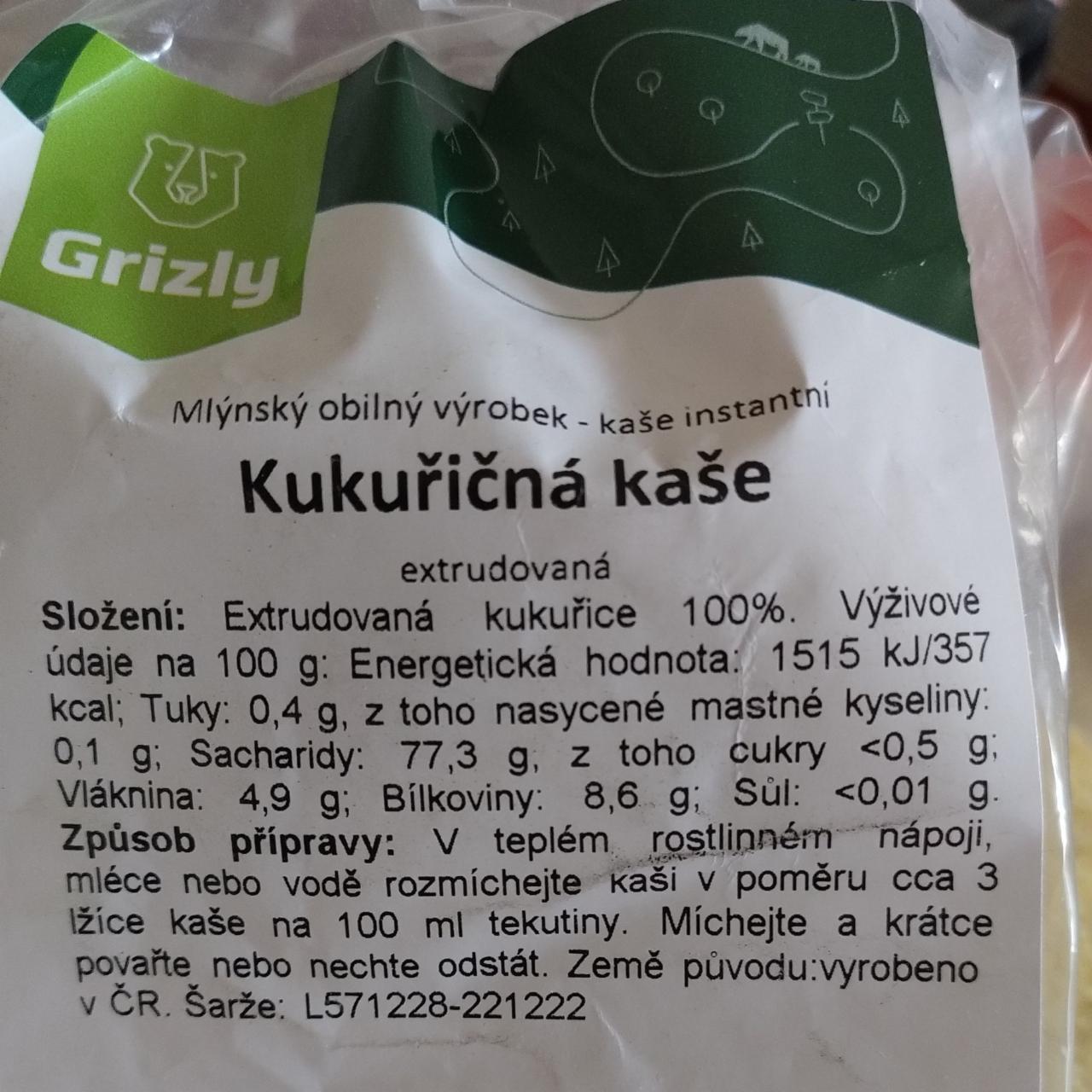 Fotografie - Kukuřičná kaše 100% Grizly