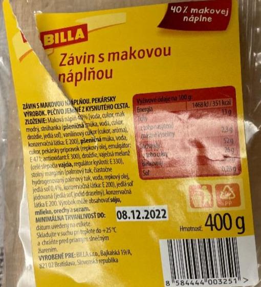 Fotografie - Závin s makovou náplní Billa