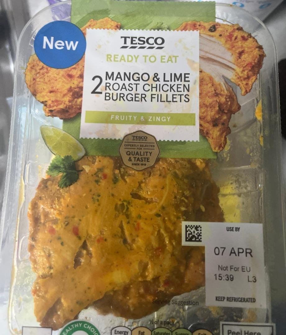 Fotografie - 2 Mango & Lime Roast Chicken Burger Fillets Tesco