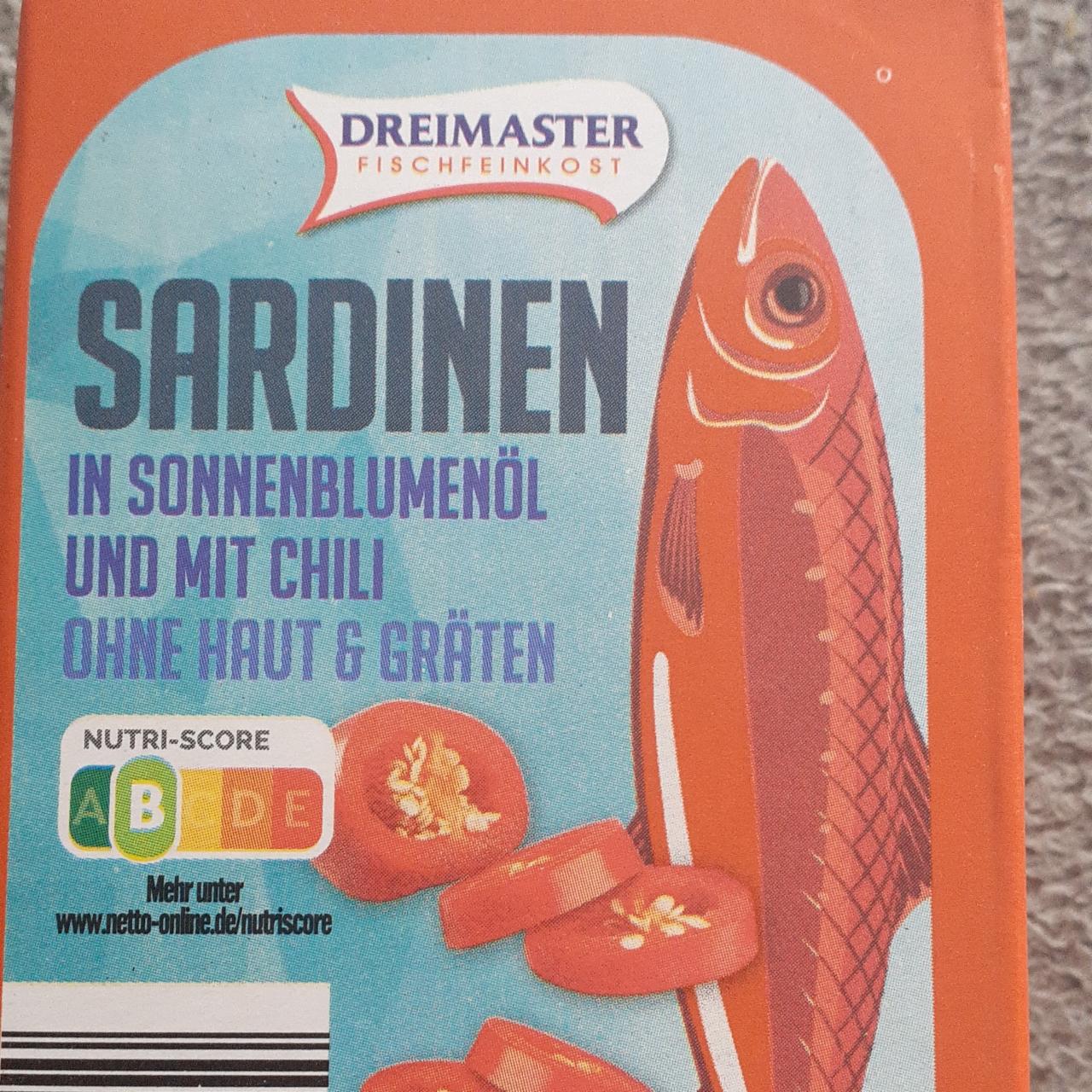 Fotografie - Sardinen in Sonnenblumenöl und mit chili Dreimaster