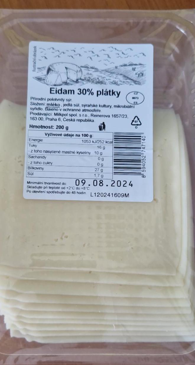 Fotografie - Eidam 30% plátky Milkpol