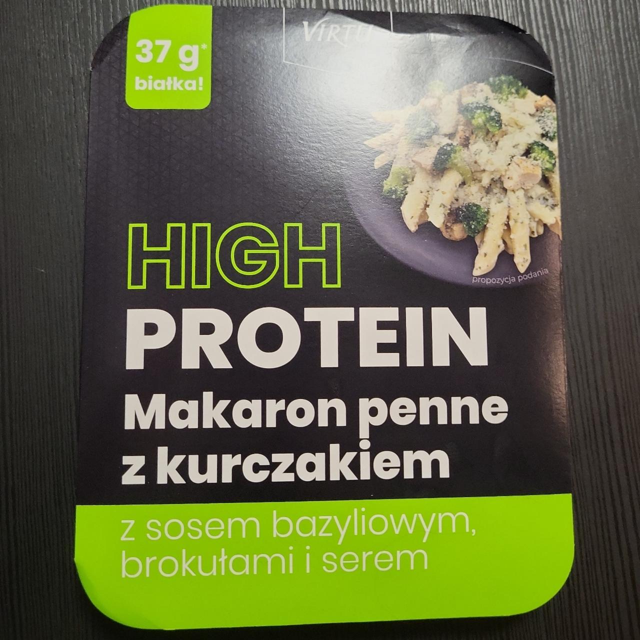 Fotografie - High Protein Makaron Penne z kurczakiem z sosem bazyliowym, brokułami i serem Virtu