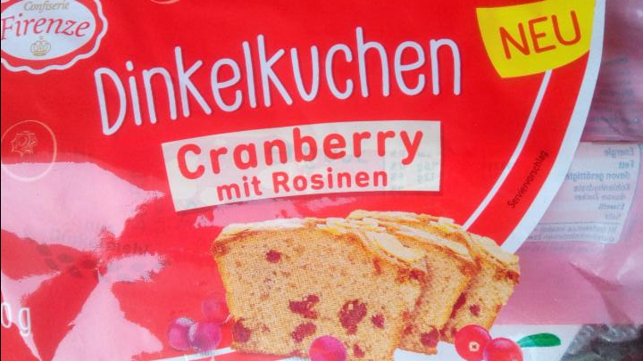 Fotografie - Dinkelkuchen Cranberry mit Rosinen