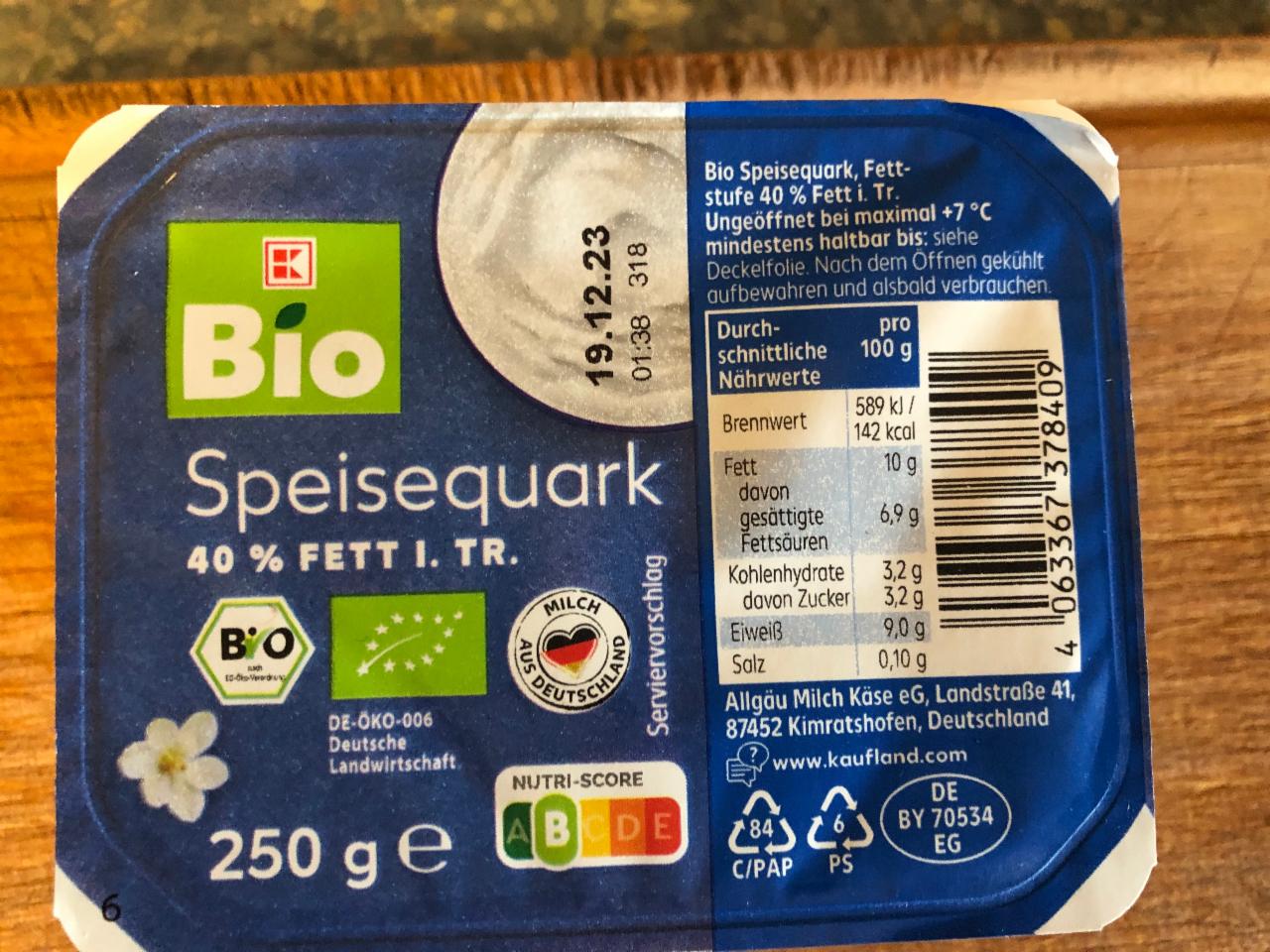 Fotografie - Bio Speisequark 40% Fett i. Tr. K-Bio