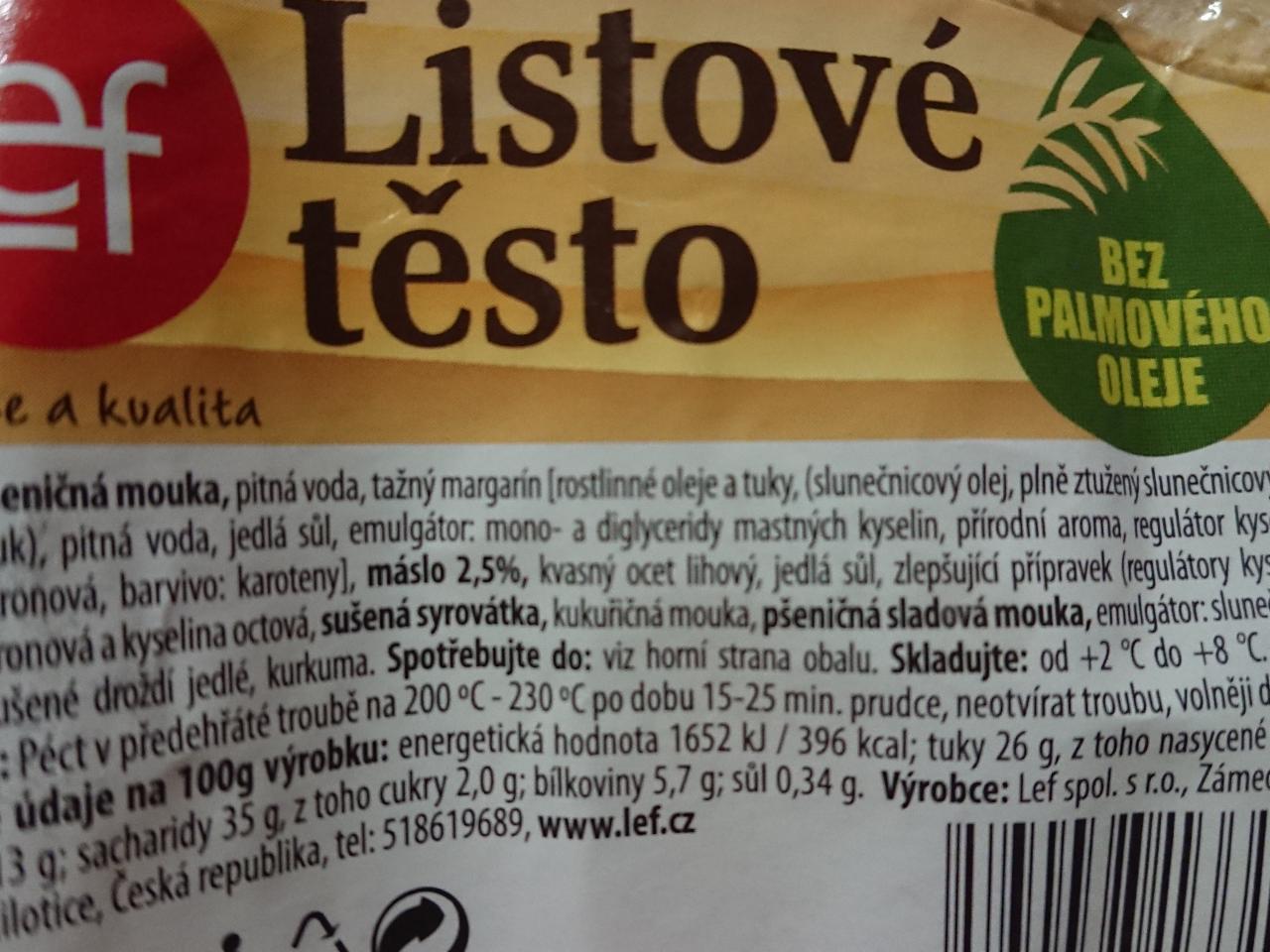 Fotografie - Listové těsto bez palmového oleje Lef