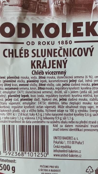 Fotografie - Chléb slunečnicový krájený Odkolek