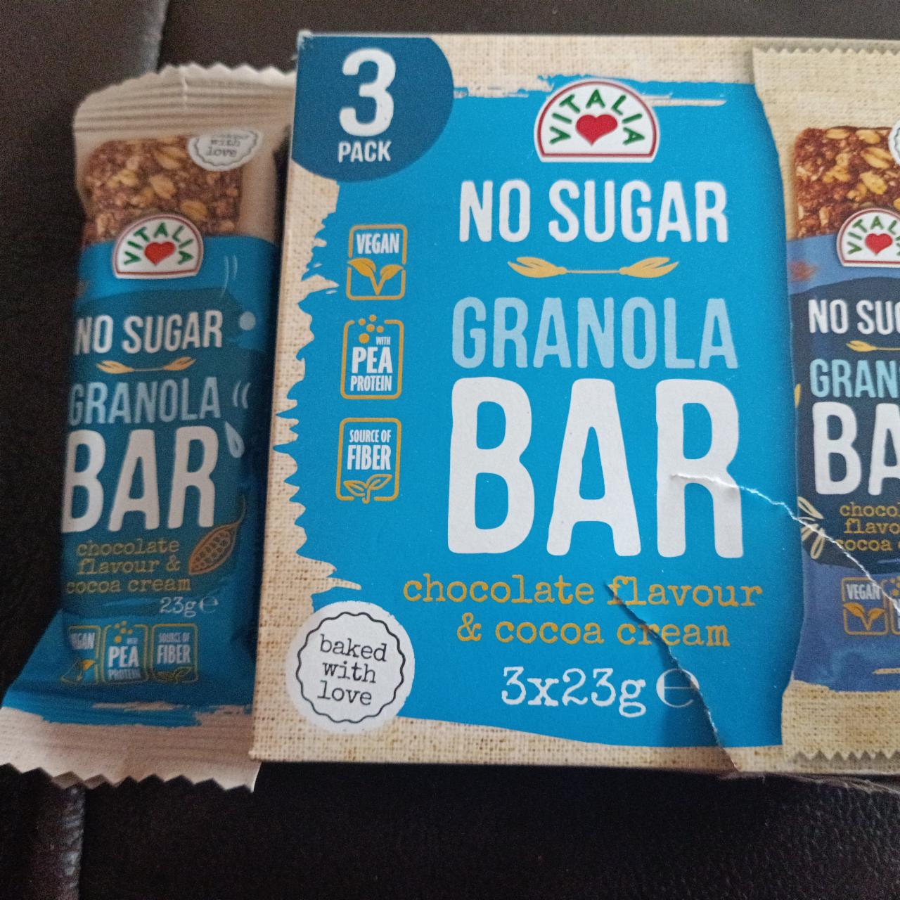 Fotografie - No sugar granola bar chocolate flavour & cocoa cream Vitalia