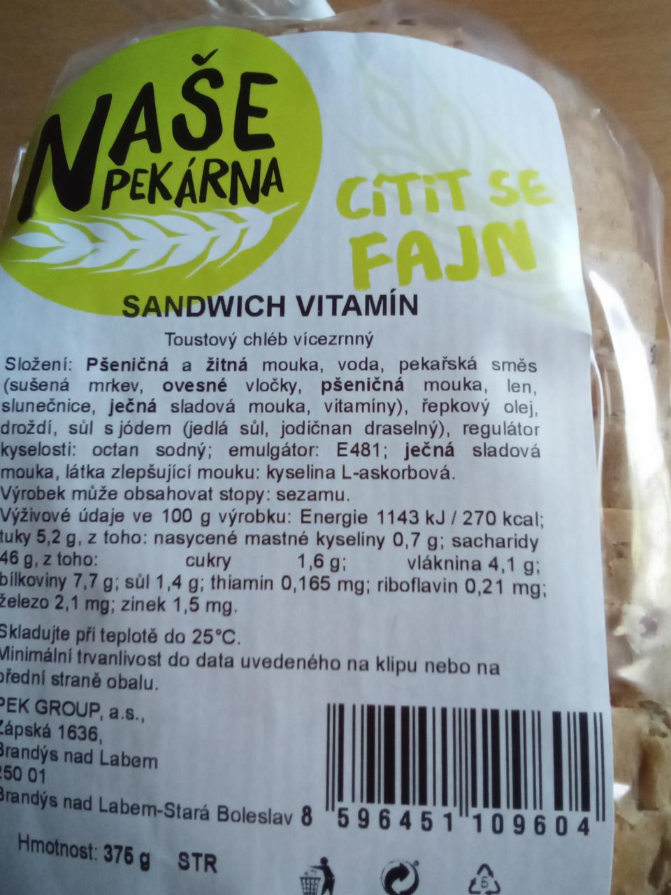 Fotografie - Sandwich Vitamín Naše pekárna