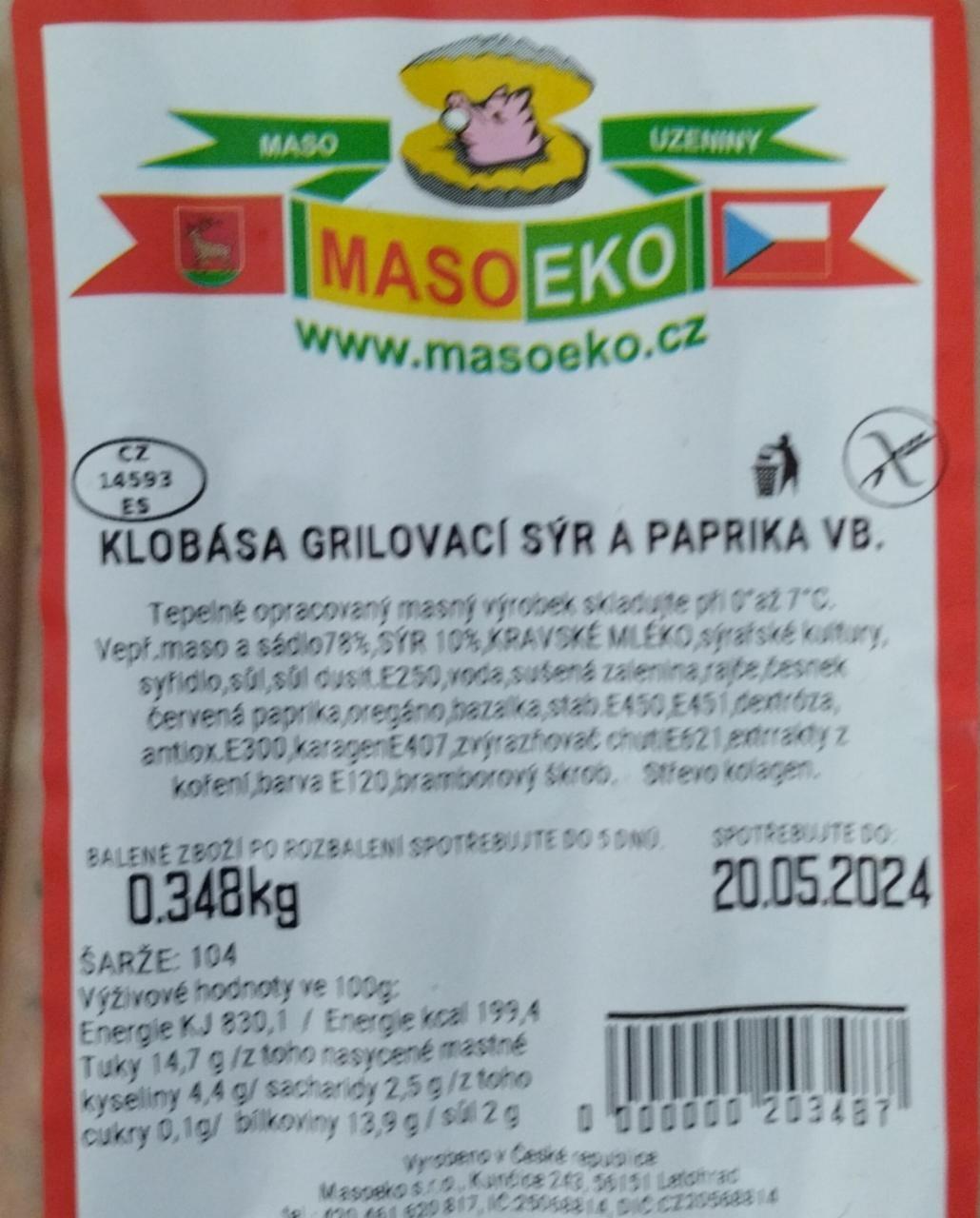 Fotografie - Klobása grilovací sýr a paprika MasoEko