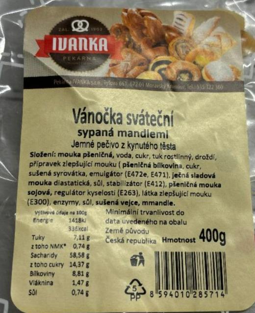 Fotografie - Vánočka sváteční sypaná mandlemi Ivanka pekárna