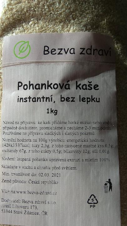 Fotografie - pohanková kaše instantní, bez lepku Bezva zdraví