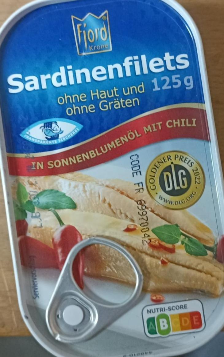 Fotografie - Sardinenfilets in sonnenblumenöl mit chili Fjord Krone