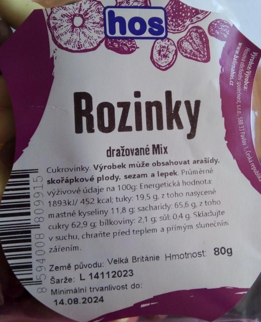 Fotografie - Rozinky dražované mix Hos