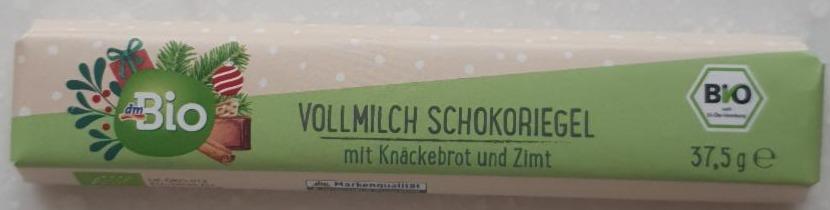 Fotografie - Vollmilch Schokoriegel mit Knäckebrot und Zimt dmBio