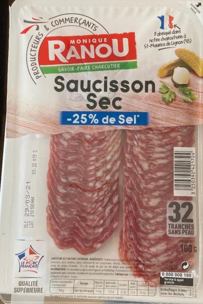 Fotografie - Saucisson Sec -25% de Sel Monique Ranou