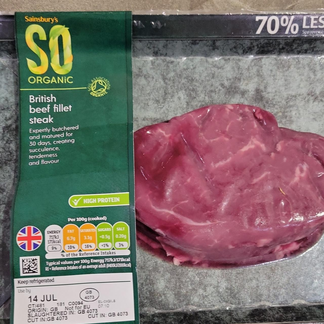 Fotografie - So organic british beef fillet steak Sainsbury's