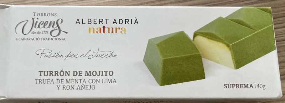 Fotografie - Turrón de Mojito Adrià Natura Trufa de Menta con Lima y Ron Añejo Torrons Vicens