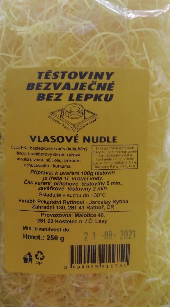 Fotografie - Těstoviny bezvaječné bez lepku vlasové nudle Pekařství Rytinovi