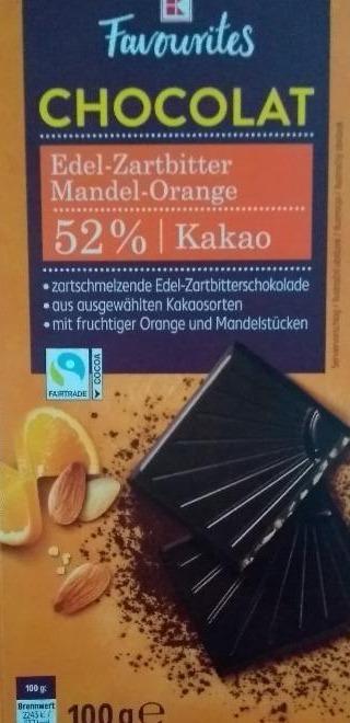 Fotografie - Chocolat Edel-Zartbitter mandel-orange 52% Kakao K-Favourites